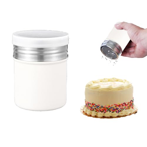 Icing Sugar Shaker Flour Shaker Chocolate Sprinkles for Cappuccino White Stainless Container Sifter with Dust Cover Suitable for Icing Sugar Cocoa Cinnamon Powder Kitchen Crafts Powder Screening.