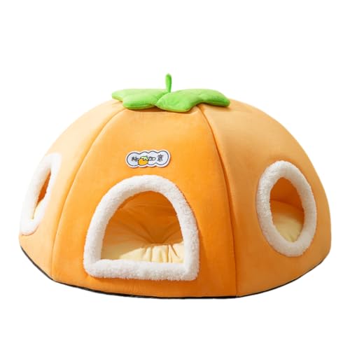 【Biizhe】猫ベッド ペットベッド 猫トンネル ペットハウス 猫ハウス 柿型ペットベッド クッション ソフトマット 綿 犬猫兼用 S M L サイズ 柔らかい 滑り止め 丈夫 水洗い可能 冬 年中使える 使いやすい 多用途(猫3匹(底が半円形,オレンジ