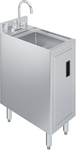 Express KitchQuip Stainless Steel Underbar Hand Sink with Cabinet Base – 22” x 12” Commercial Utility Sink with Storage Cabinet for Kitchen Restaurant, Bar – NSF