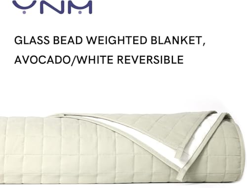 YnM Exclusive 25 lbs Weighted Blanket, Extra Heavy Cotton/Polyester Bed Blanket for Two Persons, Ideal for Queen or King Bed (88x104 Inches, 25 Pounds, Avocado/White Reversible)