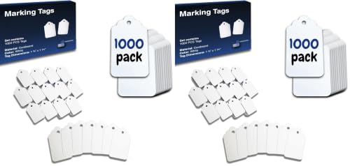 Image of EasyTwelve - Price Tags - 1000 White Hang Tags, 1.75 x 1.093 in, Tags for Clothing, Jewelry, Retail, Garage Sale (Pack of 2)
