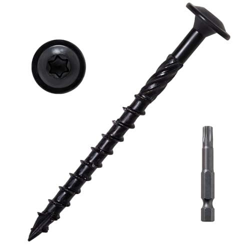 LIONMAX Lag Screws 3 Inch, Structural Wood Screw #14 x 3, 50-PCS Heavy Duty Construction Screw, Rust Resistant, Washer Head, Black Coated Exterior Wood/Lag/Timber Screws, Star Drive with Bit