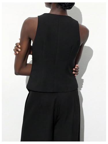 MakeMeChic Women's Metal 3D Flower Blazer Vests V Neck Sleeveless Office Outerwear3