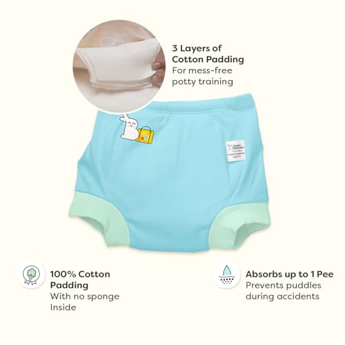 Image of superbottoms Padded Underwear for Babies & Toddlers, 3 Layers of Premium Cotton & DryFeel Layer, Ideal for Diaper-Free Time & Mess-Free Potty Training Pants, Pack of 2