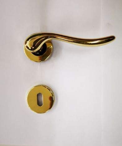 MANIGLIA PER PORTA INES 1055 IN MARITECH ORO LUCIDO, FORO PATENT, COMPLETA PER UNA PORTA DENTRO+FUORI, ROSETTA mm45
