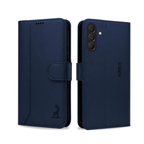 Image of AIBEX Compatible for Samsung F70 Pro 5G / Samsung M47 5G / Samsung A27 5G Flip Cover Leather Finish | Inside TPU with Card Pockets | Wallet Stand | Complete Protection Flip Case Blue