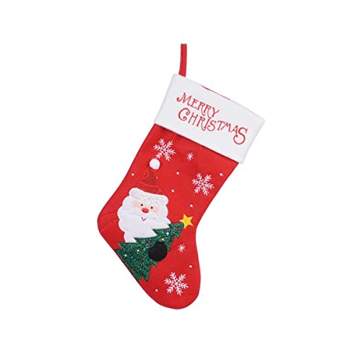 16" Christmas Stocking with Santa Peaking from Behind A Tee Embroided