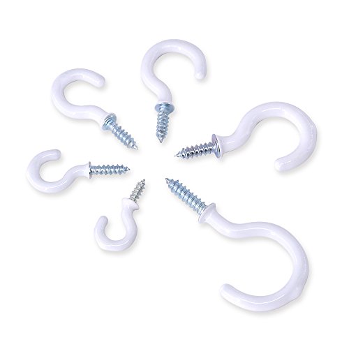 Image of Swpeet 100Pcs White Cup Hooks Assortment Kit, Vinyl Coated Ceiling & Wall Hooks Holder for Home, Office & Workplace - 1 /2 inch, 5 /8 inch,3 /4 inch,7 /8 inch,1'',1-1 /4 inch (White)