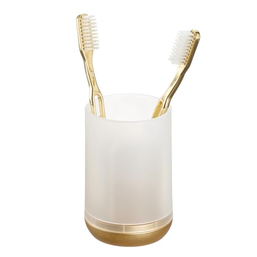 iDesign Toothbrush Holder with 3 Divided Sections for Bathroom or Vanity - Frost/Gold