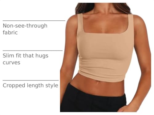 Zeagoo Sleeveless Crop Tops for Women Double Layering Slim Fit Cropped Tank Top Basic Going Out Tops Nude - image 4