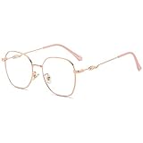 KOOSUFA Mode Metall Blaulichtfilter Brille Groß Quadratischer Brillengestelle Damen Herren Anti Blaulicht Brille Ohne Sehstärke Computer Gaming Anti Müdigkeit Brillen mit Etui (Rose Gold)
