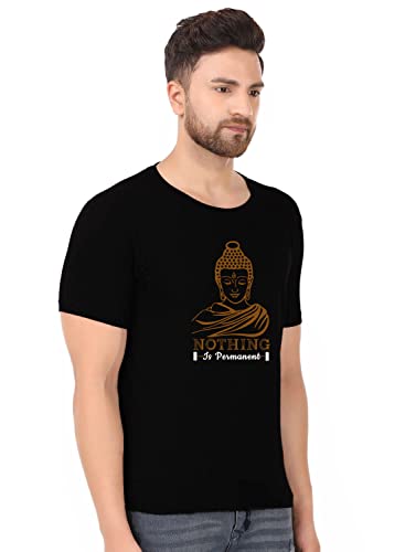 Image of prabhu bhakti Buddha Tshirts | Cotton Blend Round Neck Half Sleeve White Men T Shirt Lord Buddha Tshirts | Summer Wear Stylish Unisex Text Printed Tshirt