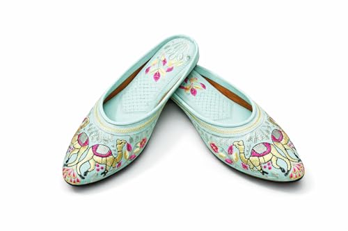 Image of Women's Ethnic Embroidered Jutti | Off-White Traditional Slip-On Mojari with Camel Motif Embroidery | Comfortable Ethnic Wear