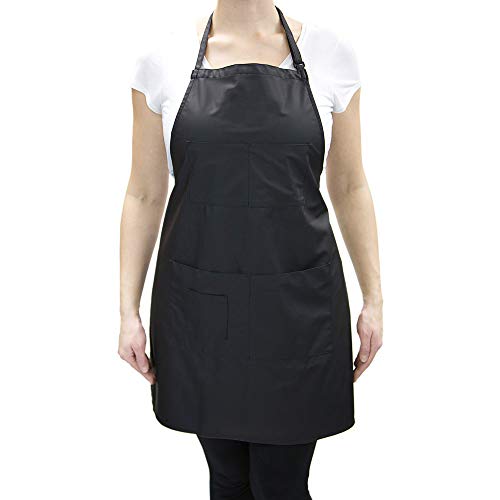 CHARLENE Adjustable Vinyl Apron with Personalization Waterproof Chemical Proof for Salon Stylist Nail Grooming Skin Care (Black)