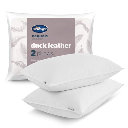 Silentnight Duck Feather Pillows 2 Pack - Luxury Hotel Quality Pillow Pair Medium Support Feather Pillows for All Sleeping Positions with Percale Cotton Cover - Machine Washable - Pack of 2