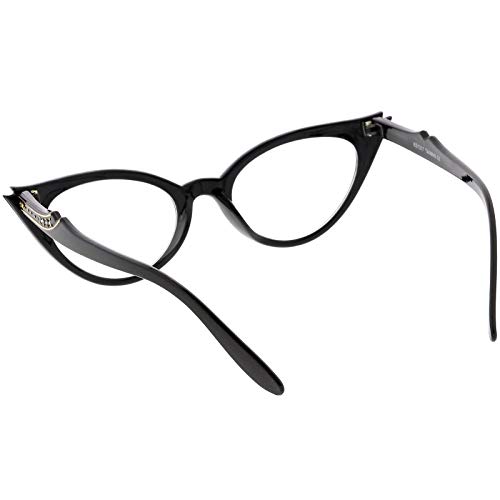 zeroUV Women's Retro Rhinestone Embellished Clear Lens Cat Eye Glasses 51mm