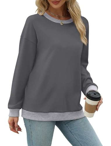 Image of Saloogoe Sweatshirts for Women Crewneck Long Sleeve Loose Fit Tops Color Block Ribbed Trim Fashion 2025