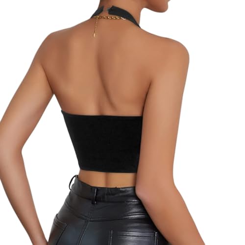 jascaela Women's Sexy Fishnet Choker Buckle Halter Crop Tank Top Backless Punk Cami Bandeau Clubwear for Rave Party2