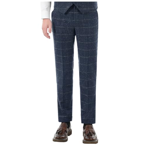 Mens Plaid Tweed Herringbone Suit Pants Casual Slim Fit Wool Vintage Dress Trousers4