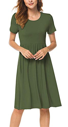 Image of DB MOON Women Summer Casual Short Sleeve Dresses Empire Waist Dress with Pockets