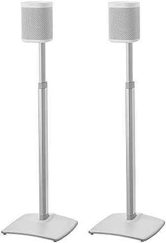SANUS Adjustable Height Wireless Speaker Stands Designed for SONOS ONE, ONE SL, Play:1, and Play:3 - Tool-Free Height Adjust Up to 16" with Built in Cable Management - White Pair - WSSA2-W1
