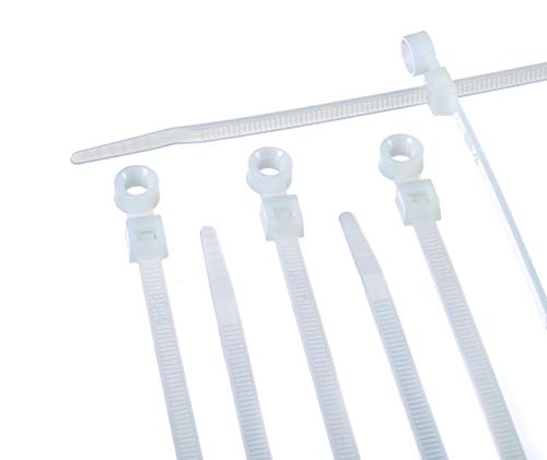 7 inch White Nylon Zip Ties - Strong Zip Tie, Wire Ties - Indoor and Outdoor Rated - Screw Mounting Hole, Zip Ties (Wire Ties, Cable Ties), 100 Pack - White - 7"