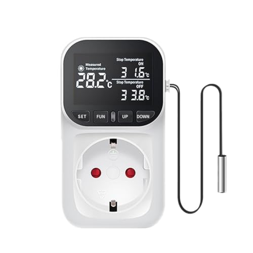 Rtauhife Controlador de Temperatura Digital, Enchufe del Interruptor del Temporizador del Termostato del Reptil con Sensor para el Hogar, Enchufe de la UE de la Acuicultura del Invernadero
