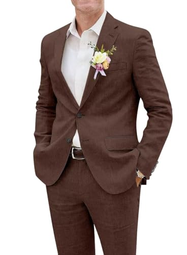 Netsky 2 Piece Linen Suits Mens Casual Linen Suit for Summer Beach Wedding Formal Business Suit Blazer Jacket Pants