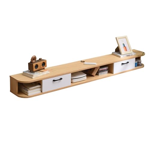 Meuble TV mural flottant bois massif avec trou câble décodeur 120cm