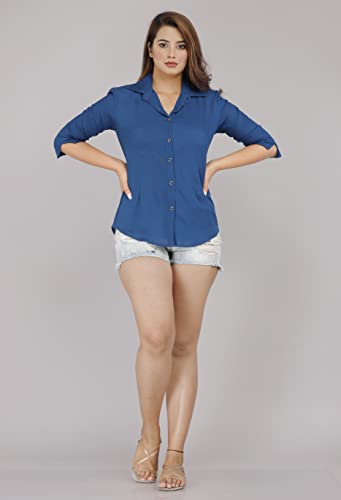 Image of Women Solid Shirt for Office & Casual wear | 3 /4th Sleeves Spread Collar