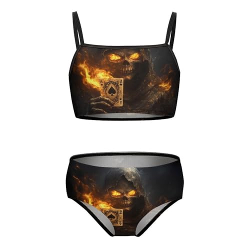 Death Holding Ace of Spades Girls Swimsuits Two Piece Bikini Sets Beach Sport Swimwear Bathing Suit