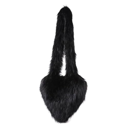 YLTXZDJNZ Womens Faux Fur Shoulder Bag Furry Purse Handbag Crossbody Bag Heart Shaped with Shoulder Strap (Large Black)