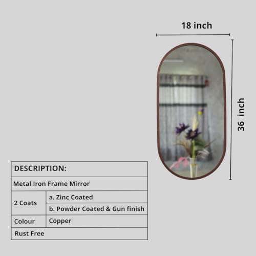 Image of Modern Elegance Capsule Shape Wall-Mounted Mirror Metal Framed Wall Mirror Bathroom Mirror Living Room Mirror Home Decor Mirror 18 x 36 Inches Color Copper MF 113