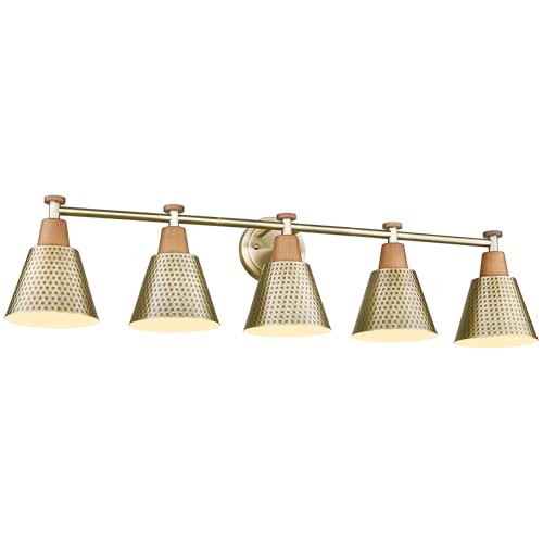 Image of FEMILA Bathroom Light Fixtures, Modern Bathroom Vanity Light with Hammered Metal Shade, Sconces Wall Lighting for Mirror Kitchen Bedroom, Gold, 37 inch