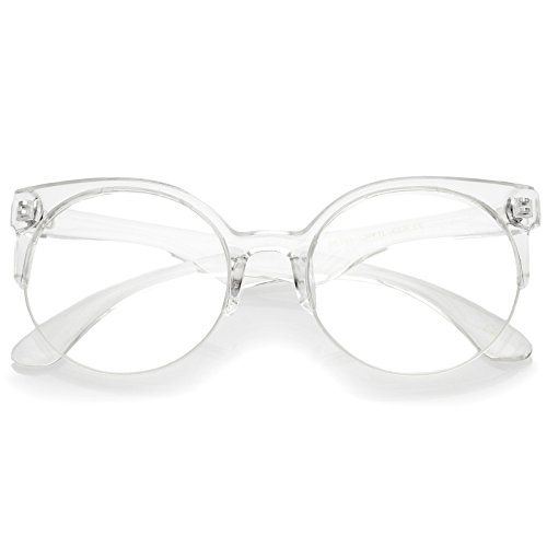 zeroUV - Modern Translucent Frame Round Clear Lens Semi-Rimless Eyeglasses 54mm (Clear/Clear)