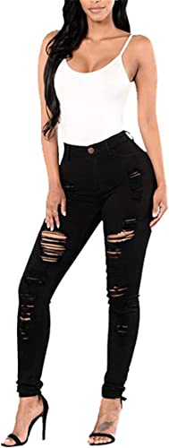 Women's Stretchy Ripped Hole Skinny Jeans Distressed High Rise Slim Fit Denim Pants Trouser Butt Lifting Distressed Pant (Small,Black)2