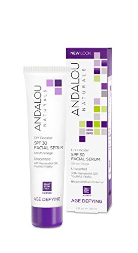 Andalou Naturals DIY Booster SPF 30 Facial Serum Unscented, Anti Aging Face Sunscreen with Broad Spectrum Protection, Moisturizing for Dry to Very Dry Skin, 2 Fl Oz
