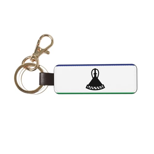 Ninainaid Porte-clés en cuir véritable avec drapeau du Lesotho - Porte-clés de voiture universel pour homme et femme