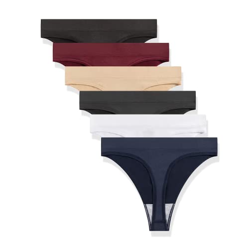 Image of GRANKEE Women's High Waisted Breathable Seamless Thong Panties,No Show Workout Underwear,Comfortable Cotton Crotch,6 Pack