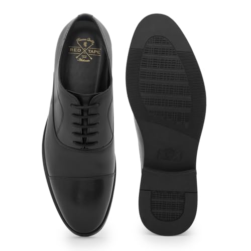 Image of Red Tape Men's Formal Shoes Black Leather Round Toe Lace-Up