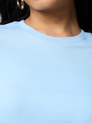 Image of The Souled Store Casual Classics: Women and Girls Short Sleeves Spread Collar Solid Cotton Regular Fit Breathable Lightweight Trendy Everyday T-Shirt