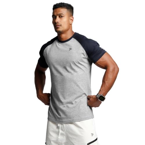 Image of Men's Cotton Short Sleeve Raglan Crew Neck Gym Workout Athletic Tee | Breathable raglan crew neck tee with mild elasticity, suitable for workout, fitness exercise and daily casual wearing