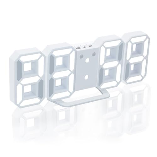YUANYUYING Despertadores Digitales LED, despertadores 3D, Reloj de Pared Digital LED, Reloj de Pared con números y 3 Niveles de Brillo y función de repetición (Blanco + Blanco)