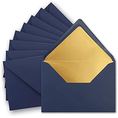 25 x metallic gold lined envelopes DIN C5, dark blue, 156 x 220 mm, wet seal with pointed flap - FarbenFroh by Gustav Neuser Cover