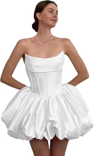 BITALY Puffy Satin Homecoming Dresses for Teens Ruched Strapless Short Corset 2025 Mini Cocktail Dress BI215