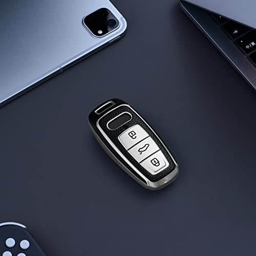 ELOHEI for Audi Key Fob Cover, Special Soft TPU Key Case Cover Protector Compatible with Audi A6L A6 A7 A8 Q7 Q8 E-Tron 2018-2022 A3 S3 S6 SQ7 RS6 S7 RS7 Smart Key(Leather Texture Silver)