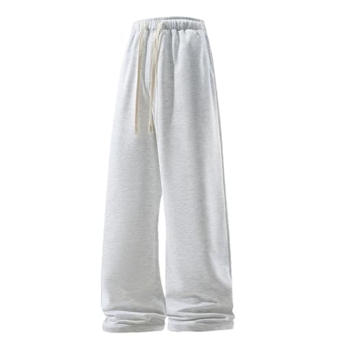 Solid Color Casual Simple High Waist Elastic Drawstring Splicing Cotton Men's Wide Leg Pants