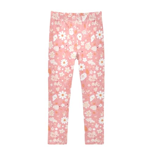 KLL A Pattern of Flowers in Pink Little Girls Leggings Comfortable High Waisted Leg Yoga Pants Running
