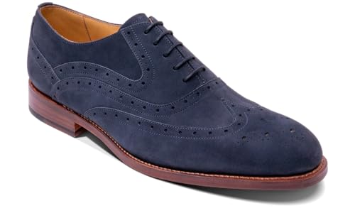 BARKER Liffey - Zapatos de vestir Oxford de cuero hechos a mano para hombre, elegancia atemporal y artesanĂa superior, Nubuck azul marino., 41 1/3 EU