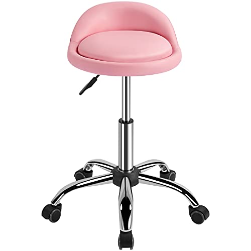 Topeakmart Rolling Salon Stool PU Leather Height Adjustable Officer Chair Swivel Drafting Work Spa Stool, Pink